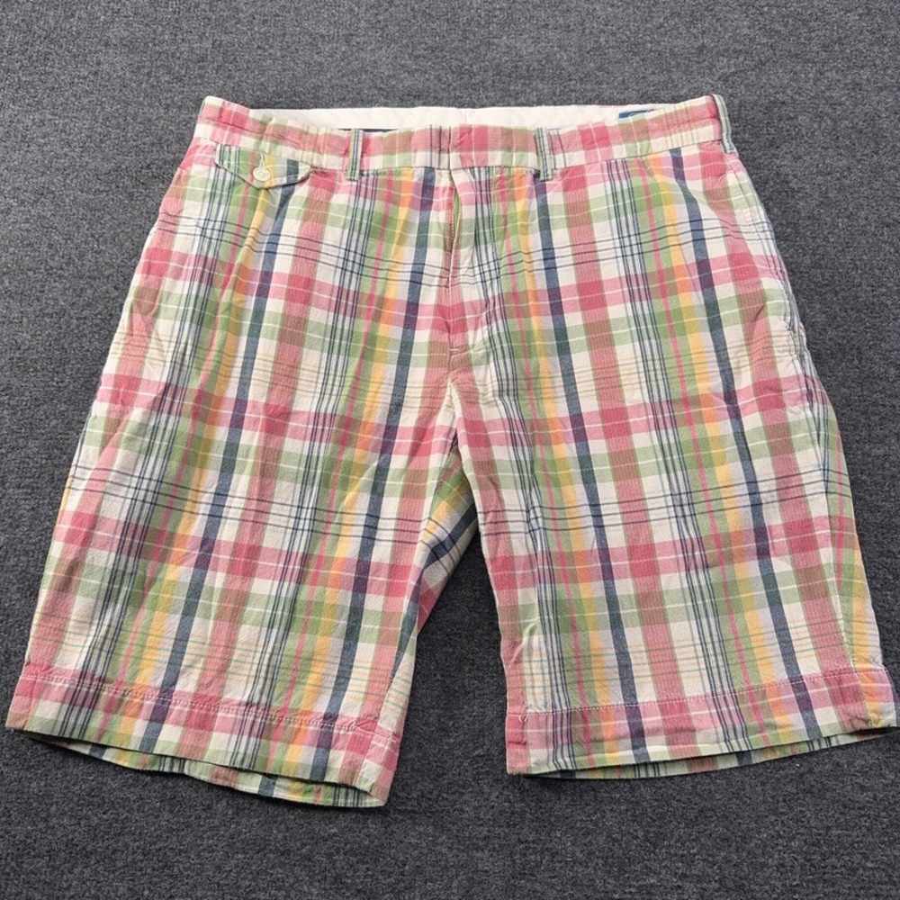 Polo Ralph Lauren Mens Madras Plaid Shorts Multi Color Cotton Flat Front 36 VTG